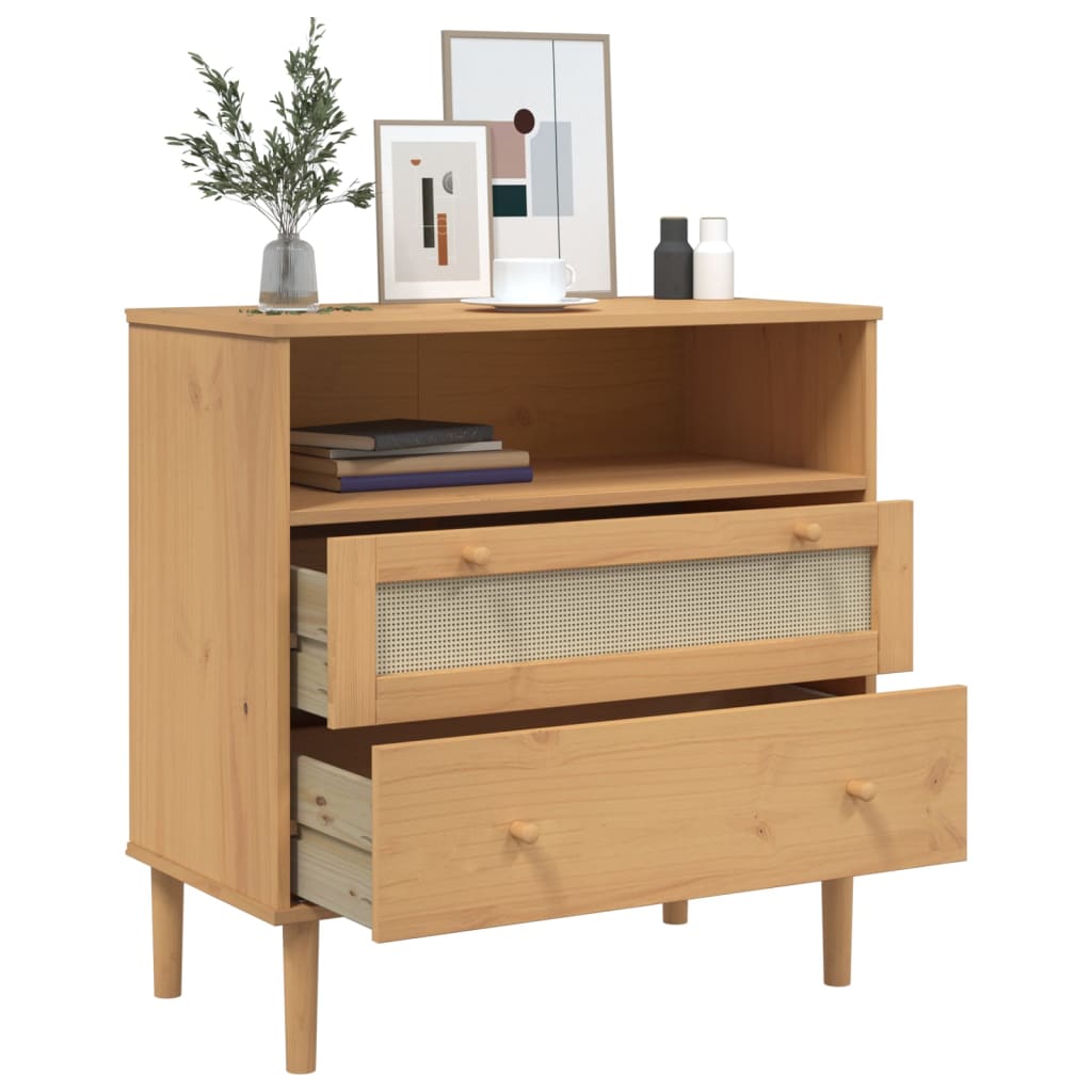 Dressoir SENJA rattan-look 80x40x80 cm massief grenenhout bruin is nu te koop bij PeponiXL, paradijselijk wonen!
