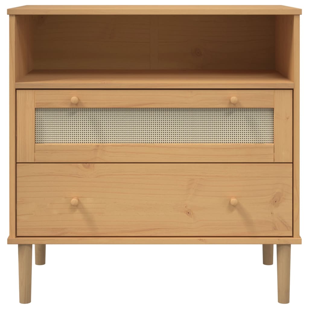 Dressoir SENJA rattan-look 80x40x80 cm massief grenenhout bruin is nu te koop bij PeponiXL, paradijselijk wonen!