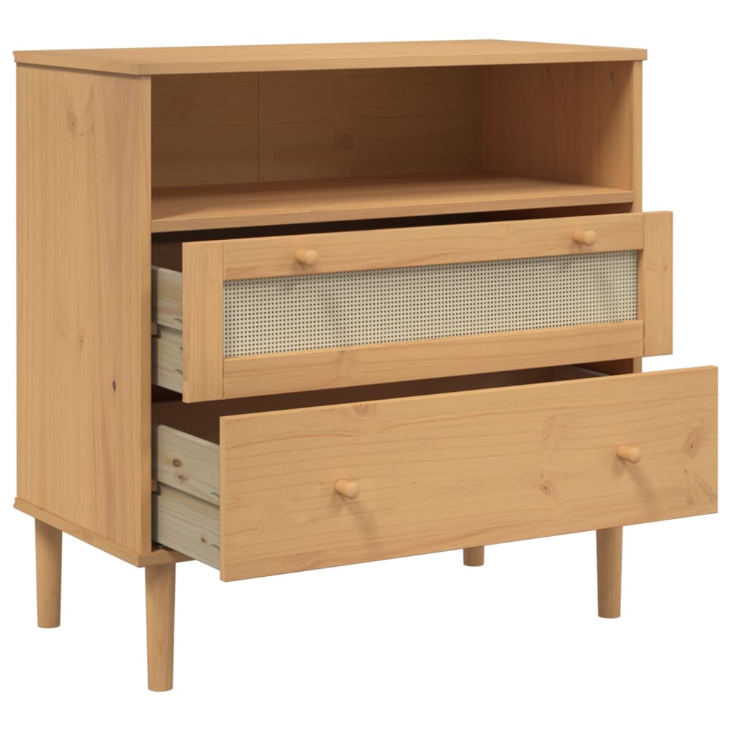Dressoir SENJA rattan-look 80x40x80 cm massief grenenhout bruin is nu te koop bij PeponiXL, paradijselijk wonen!