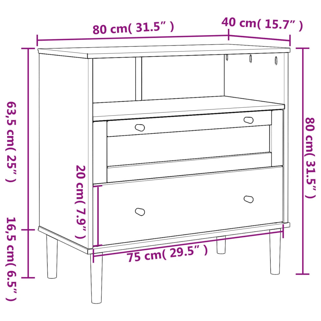 Dressoir SENJA rattan-look 80x40x80 cm massief grenenhout bruin is nu te koop bij PeponiXL, paradijselijk wonen!