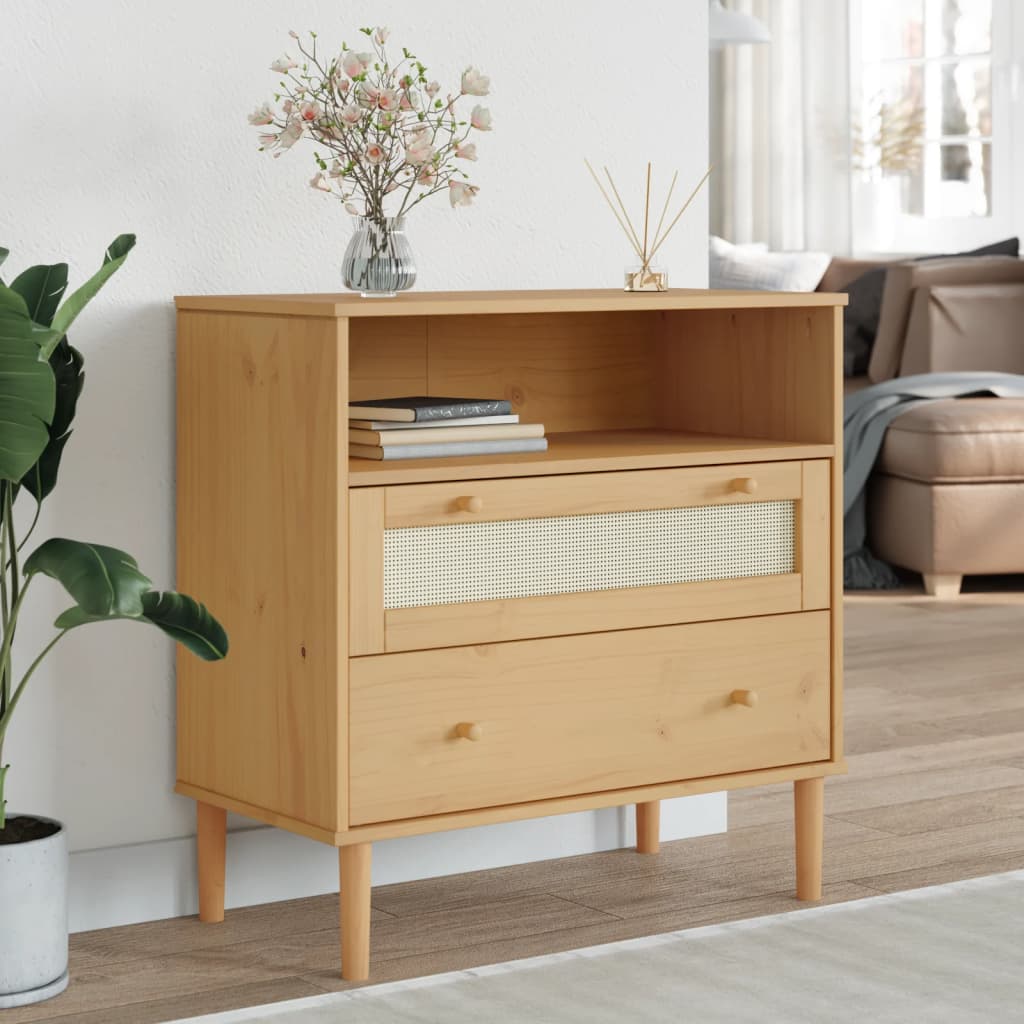 Dressoir SENJA rattan-look 80x40x80 cm massief grenenhout bruin is nu te koop bij PeponiXL, paradijselijk wonen!