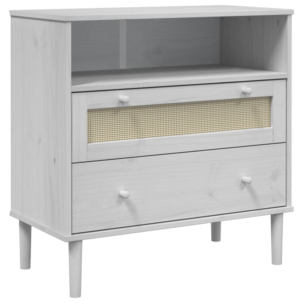 Dressoir SENJA rattan-look 80x40x80 cm massief grenenhout wit is nu te koop bij PeponiXL, paradijselijk wonen!