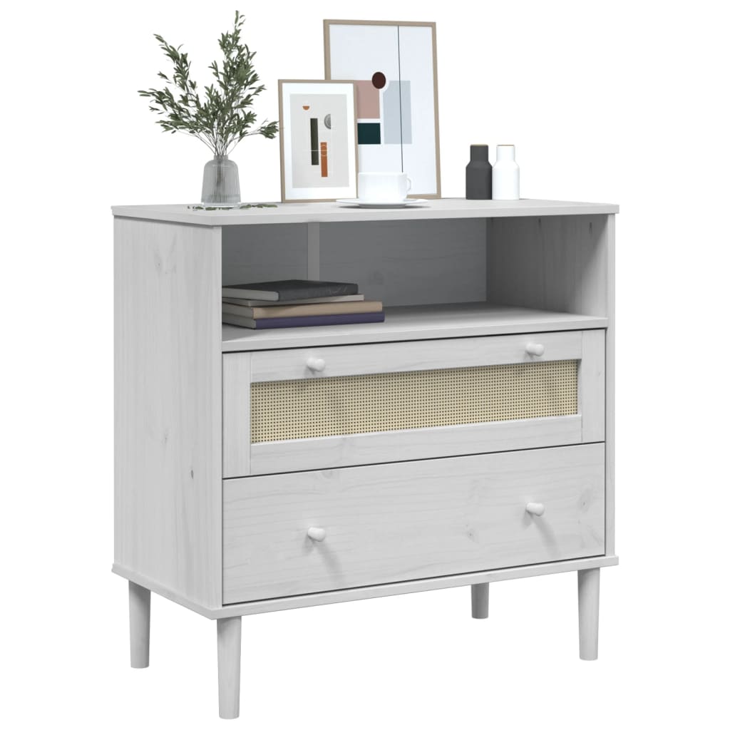 Dressoir SENJA rattan-look 80x40x80 cm massief grenenhout wit is nu te koop bij PeponiXL, paradijselijk wonen!