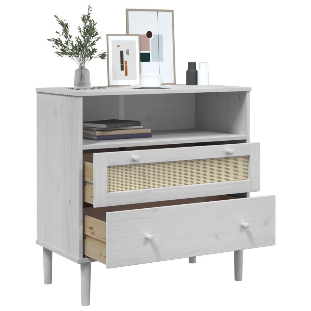 Dressoir SENJA rattan-look 80x40x80 cm massief grenenhout wit is nu te koop bij PeponiXL, paradijselijk wonen!