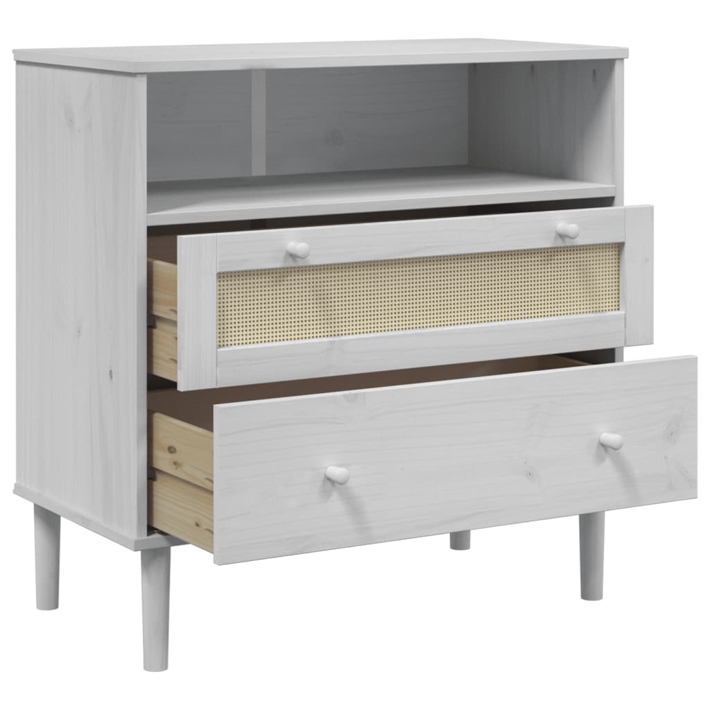 Dressoir SENJA rattan-look 80x40x80 cm massief grenenhout wit is nu te koop bij PeponiXL, paradijselijk wonen!