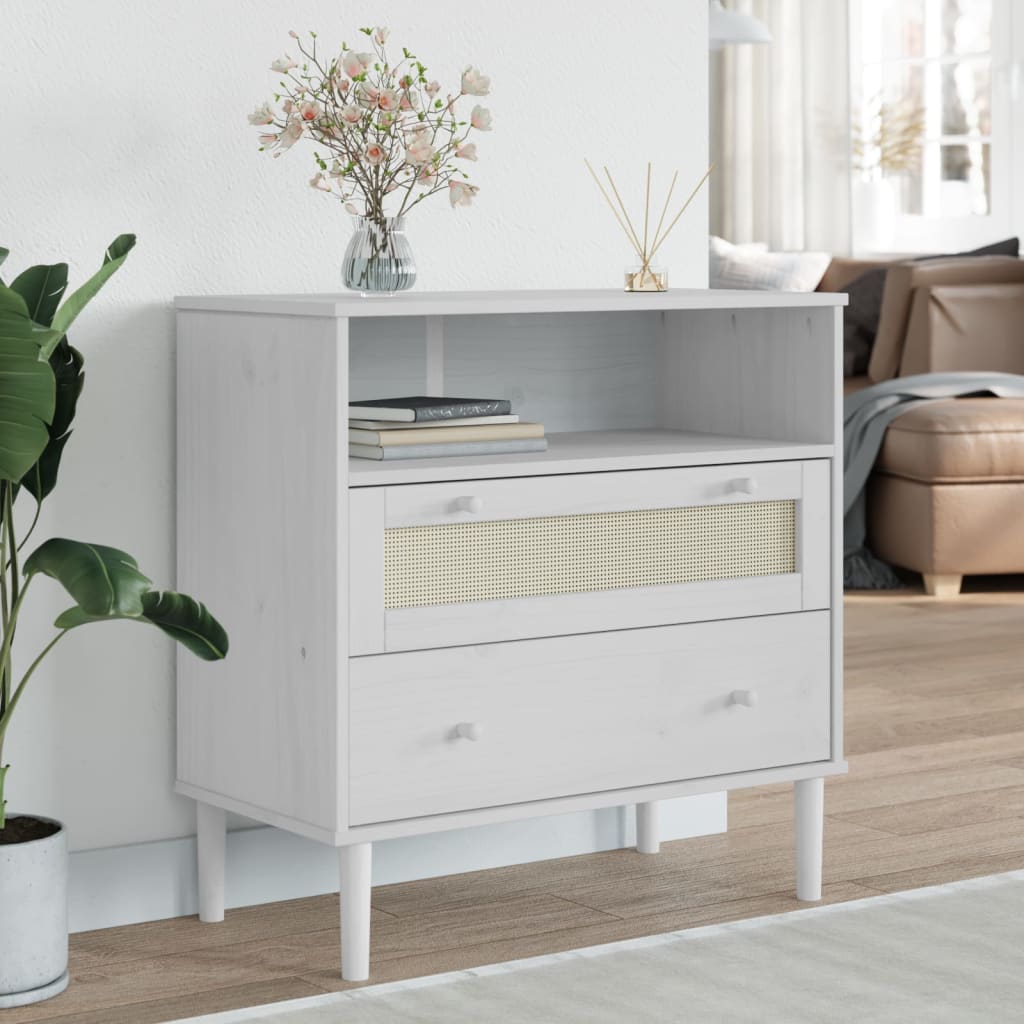 Dressoir SENJA rattan-look 80x40x80 cm massief grenenhout wit is nu te koop bij PeponiXL, paradijselijk wonen!