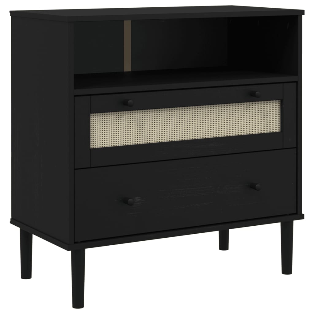 Dressoir SENJA rattan-look 80x40x80 cm massief grenenhout zwart is nu te koop bij PeponiXL, paradijselijk wonen!