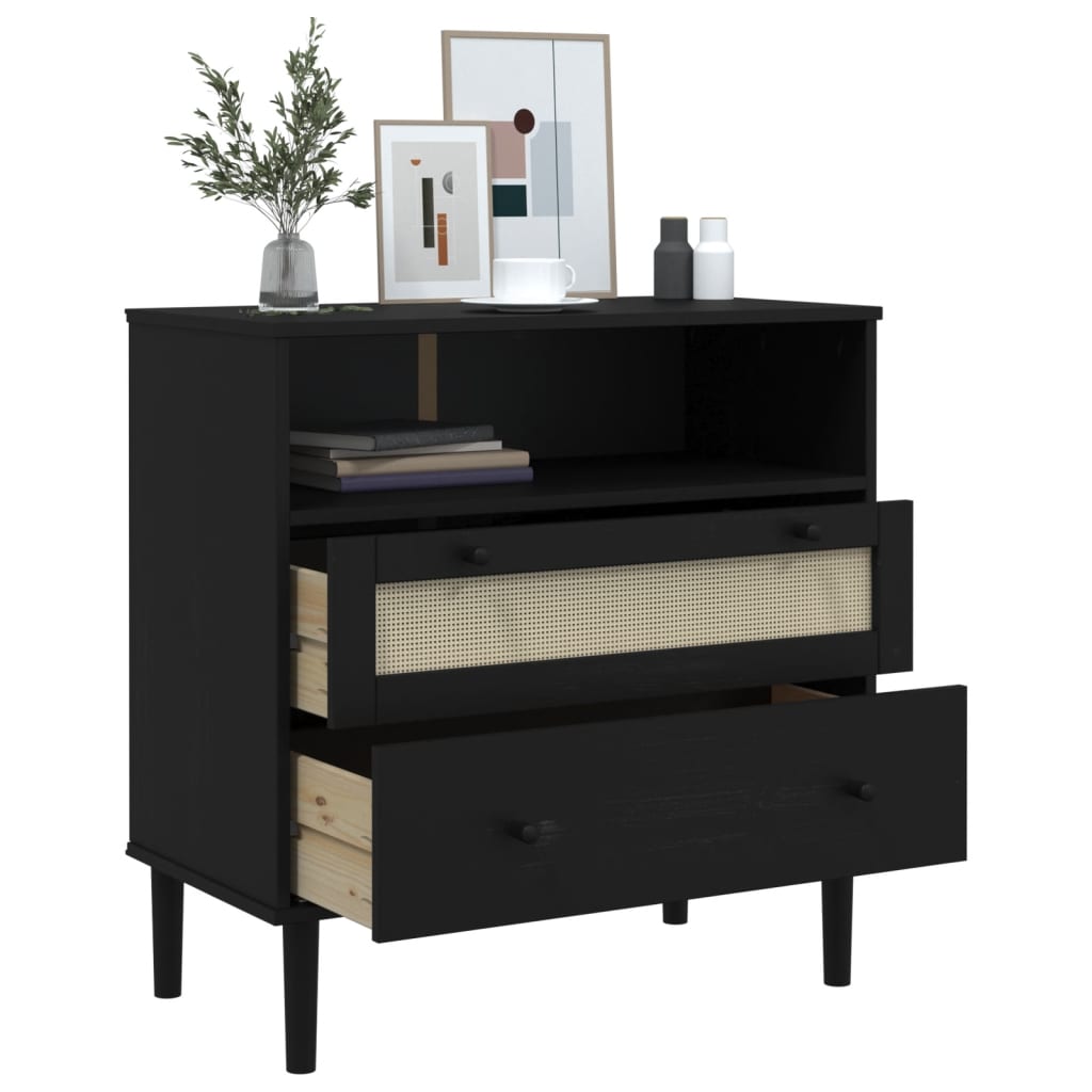 Dressoir SENJA rattan-look 80x40x80 cm massief grenenhout zwart is nu te koop bij PeponiXL, paradijselijk wonen!