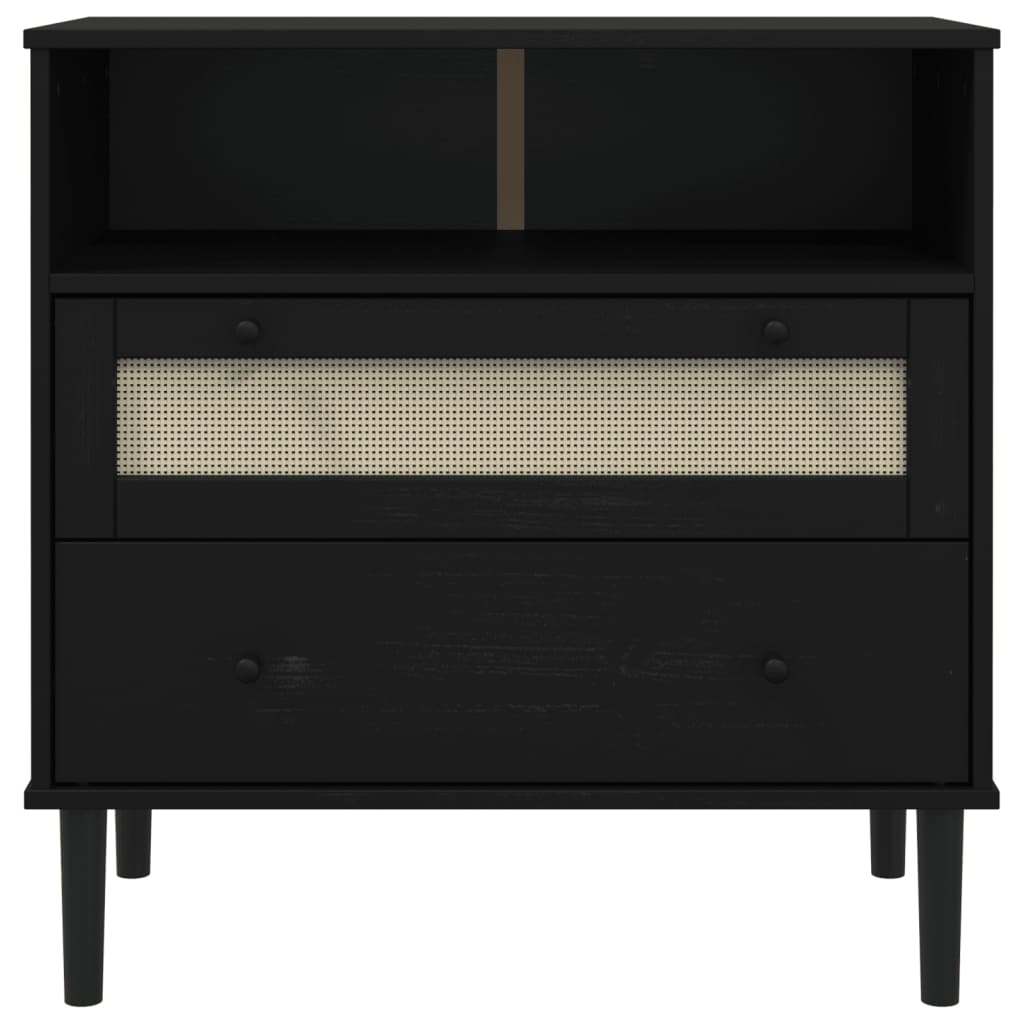 Dressoir SENJA rattan-look 80x40x80 cm massief grenenhout zwart is nu te koop bij PeponiXL, paradijselijk wonen!