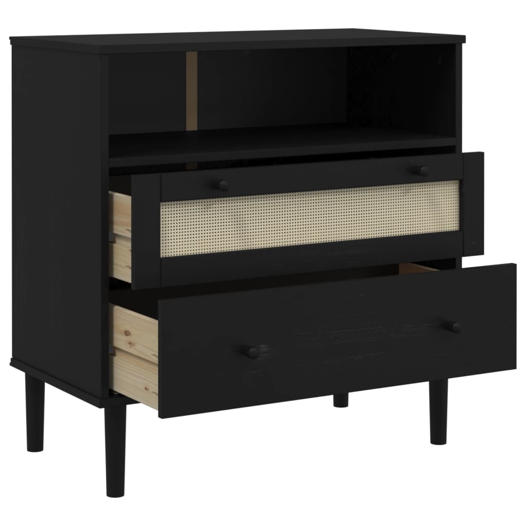 Dressoir SENJA rattan-look 80x40x80 cm massief grenenhout zwart is nu te koop bij PeponiXL, paradijselijk wonen!