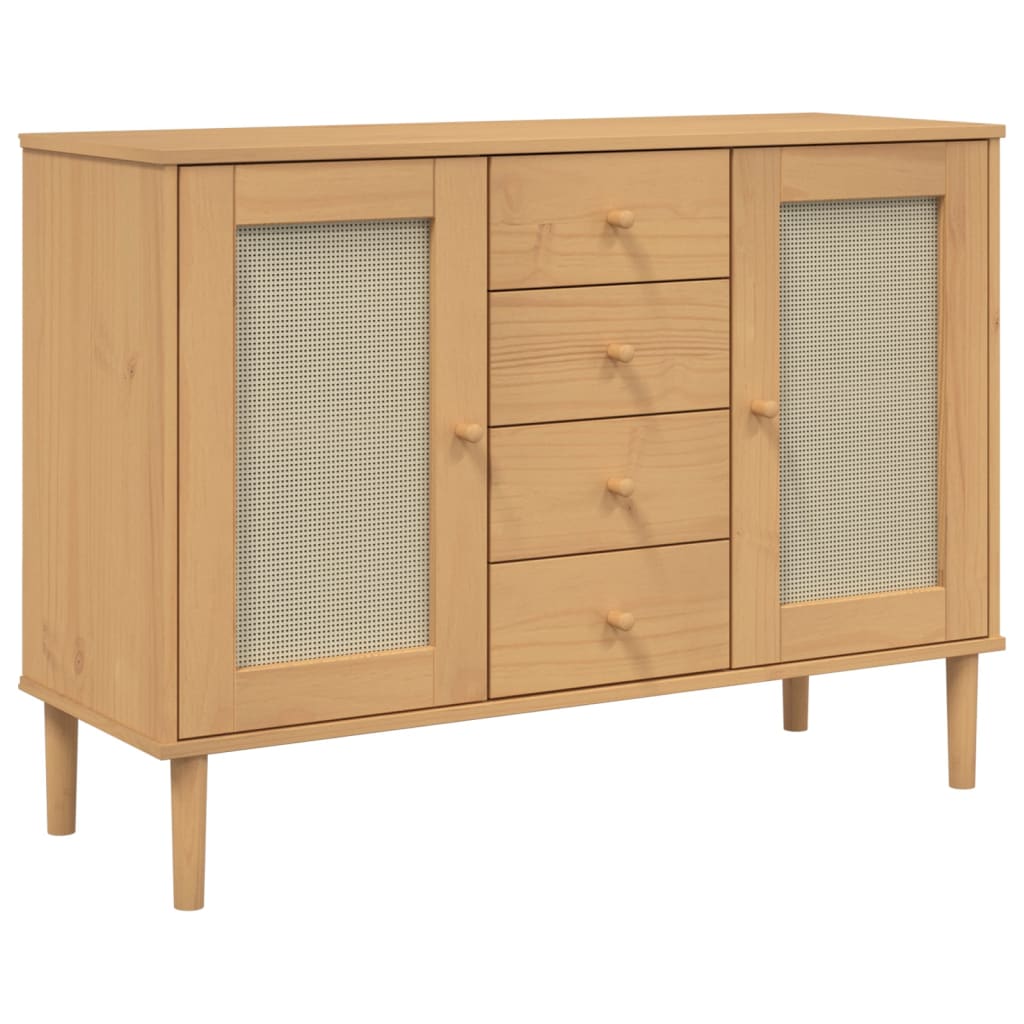 Dressoir SENJA rattan-look 112x40x80 cm grenenhout bruin is nu te koop bij PeponiXL, paradijselijk wonen!