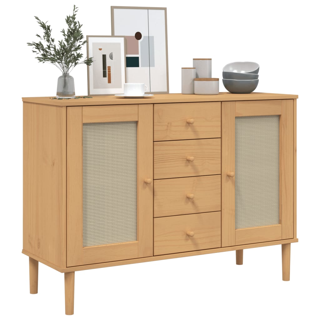 Dressoir SENJA rattan-look 112x40x80 cm grenenhout bruin is nu te koop bij PeponiXL, paradijselijk wonen!