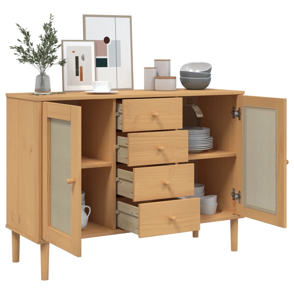 Dressoir SENJA rattan-look 112x40x80 cm grenenhout bruin is nu te koop bij PeponiXL, paradijselijk wonen!