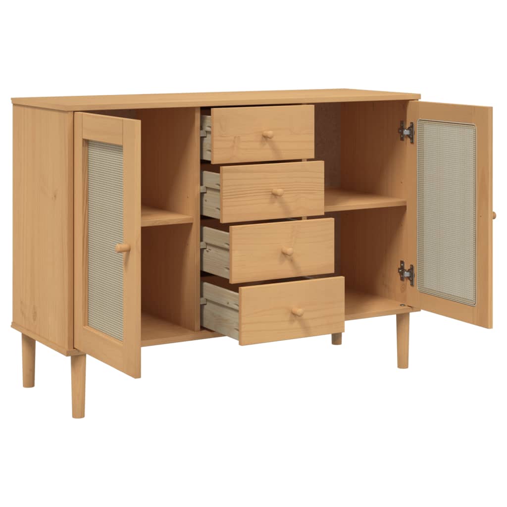 Dressoir SENJA rattan-look 112x40x80 cm grenenhout bruin is nu te koop bij PeponiXL, paradijselijk wonen!