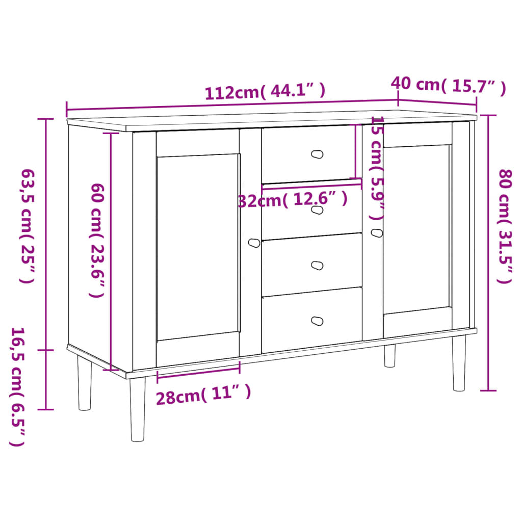 Dressoir SENJA rattan-look 112x40x80 cm grenenhout bruin is nu te koop bij PeponiXL, paradijselijk wonen!
