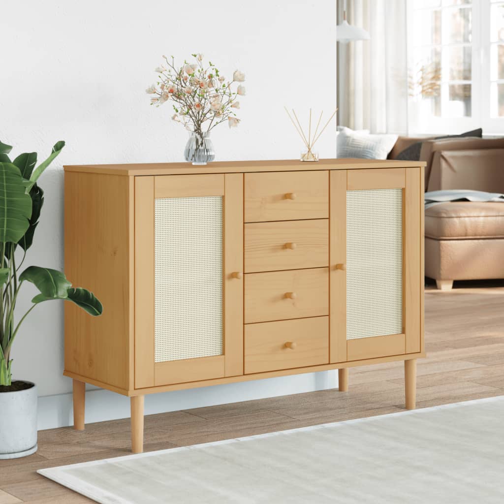 Dressoir SENJA rattan-look 112x40x80 cm grenenhout bruin is nu te koop bij PeponiXL, paradijselijk wonen!