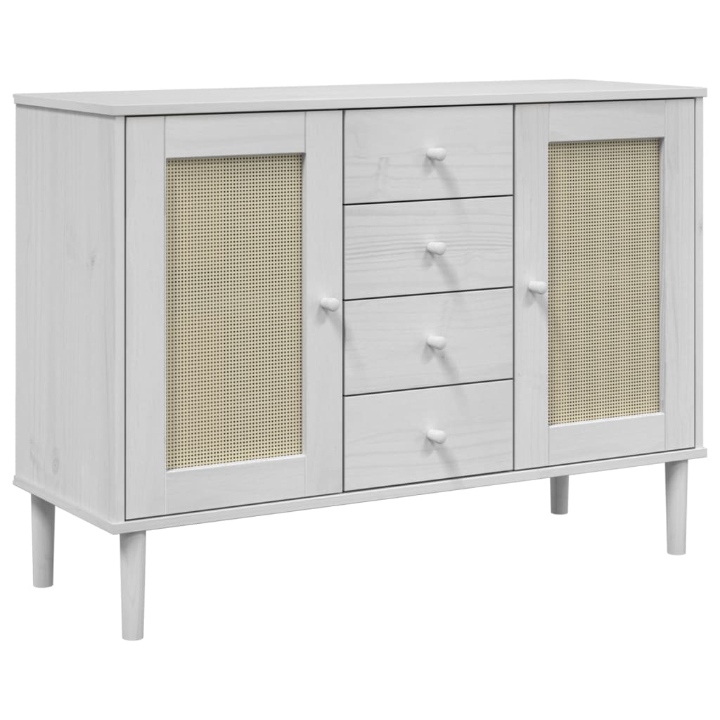 Dressoir SENJA rattan-look 112x40x80 cm massief grenenhout wit is nu te koop bij PeponiXL, paradijselijk wonen!