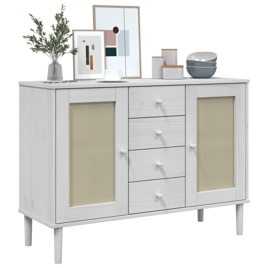 Dressoir SENJA rattan-look 112x40x80 cm massief grenenhout wit is nu te koop bij PeponiXL, paradijselijk wonen!