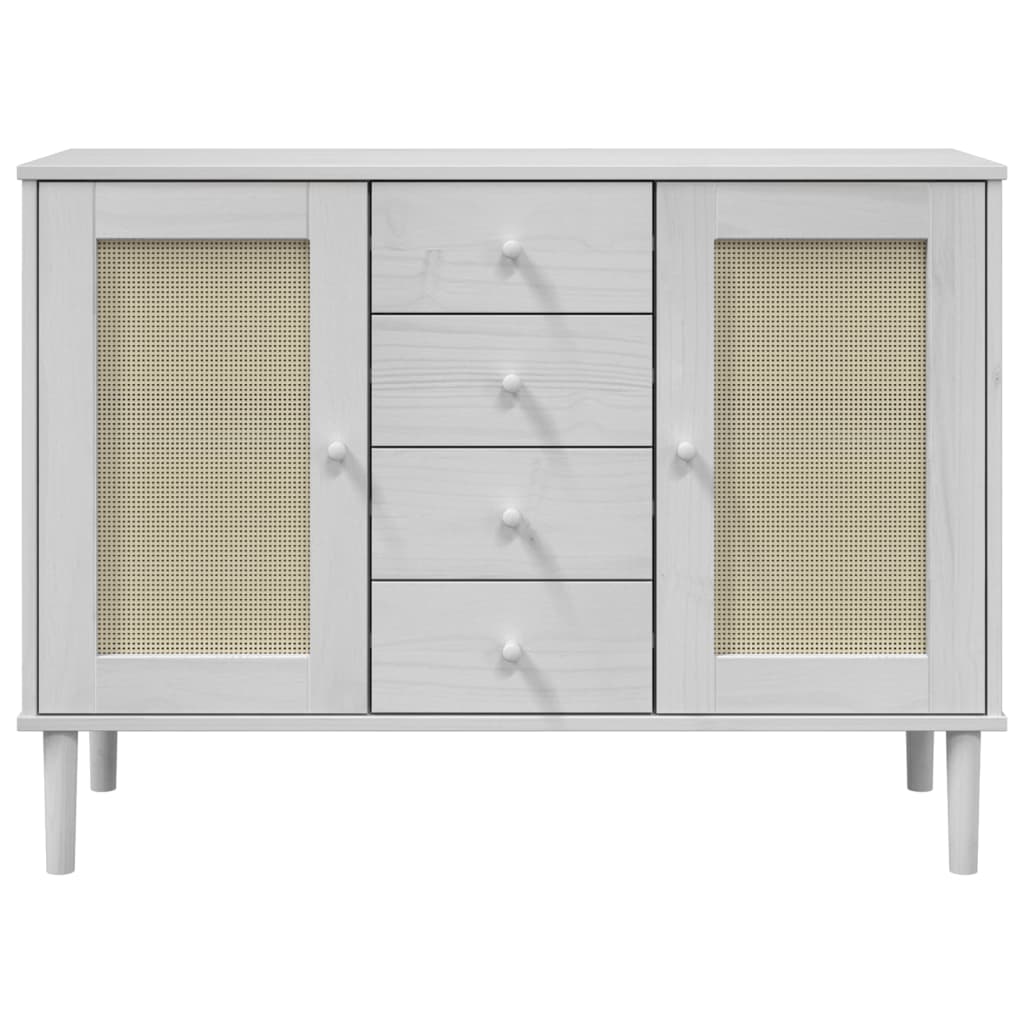 Dressoir SENJA rattan-look 112x40x80 cm massief grenenhout wit is nu te koop bij PeponiXL, paradijselijk wonen!