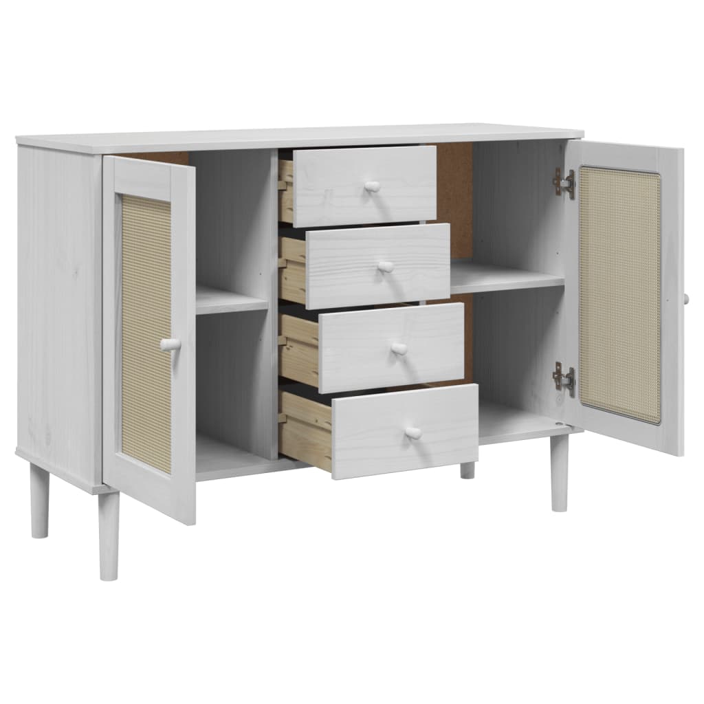 Dressoir SENJA rattan-look 112x40x80 cm massief grenenhout wit is nu te koop bij PeponiXL, paradijselijk wonen!
