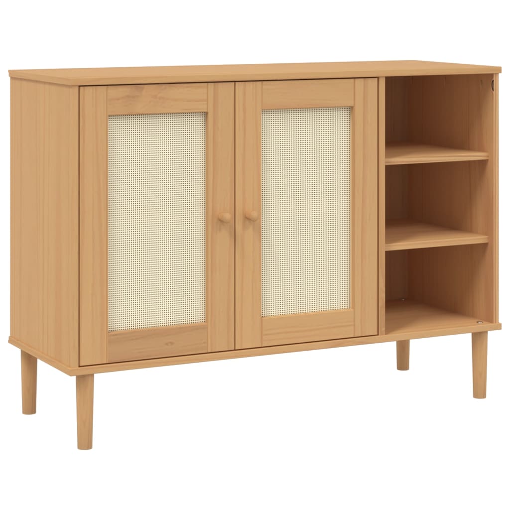 Dressoir SENJA 112x40x80 cm rattan massief grenenhout bruin is nu te koop bij PeponiXL, paradijselijk wonen!