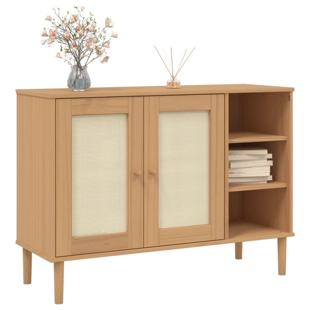 Dressoir SENJA 112x40x80 cm rattan massief grenenhout bruin is nu te koop bij PeponiXL, paradijselijk wonen!