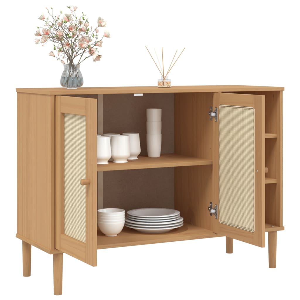 Dressoir SENJA 112x40x80 cm rattan massief grenenhout bruin is nu te koop bij PeponiXL, paradijselijk wonen!