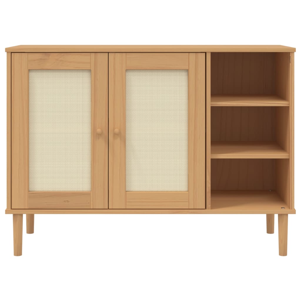 Dressoir SENJA 112x40x80 cm rattan massief grenenhout bruin is nu te koop bij PeponiXL, paradijselijk wonen!