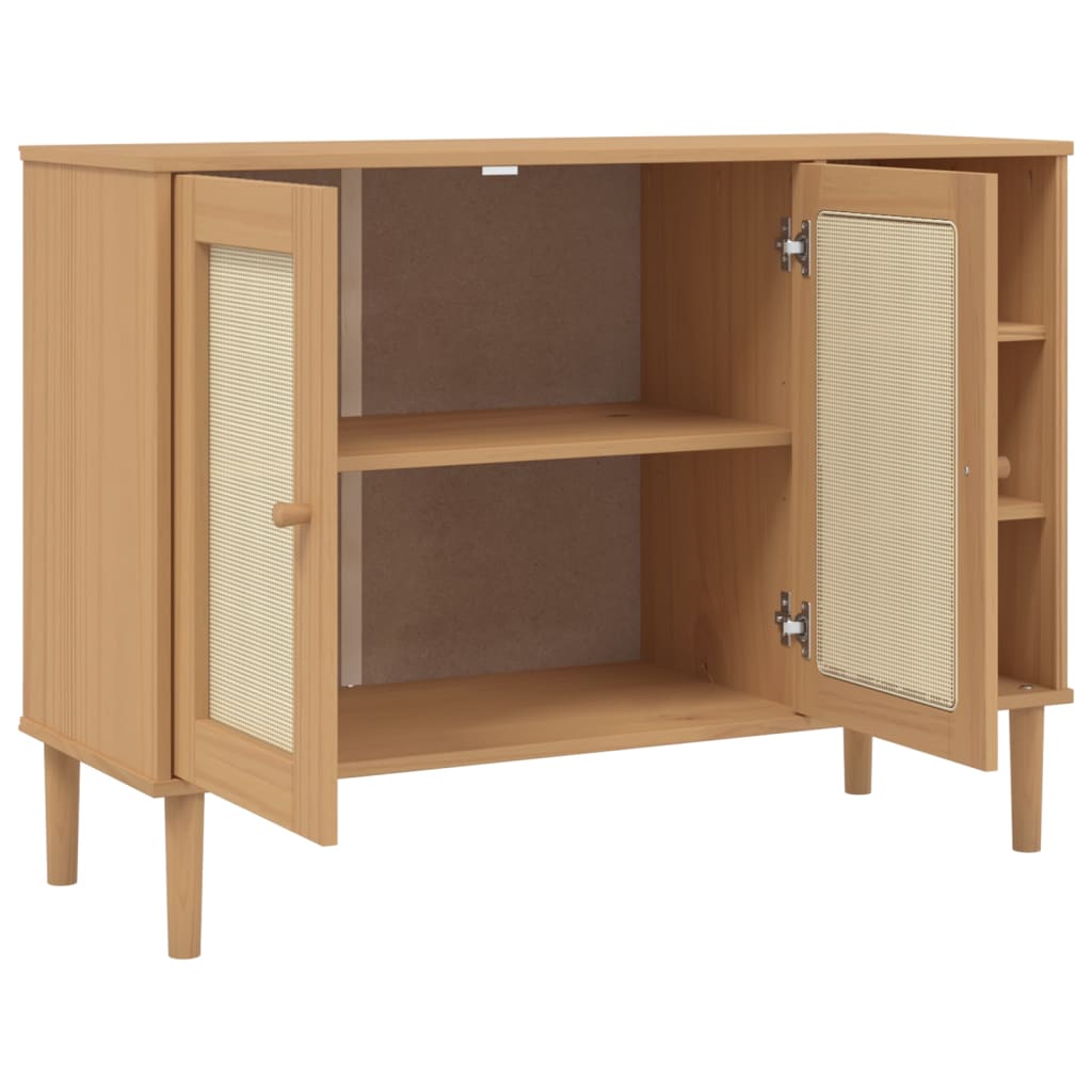 Dressoir SENJA 112x40x80 cm rattan massief grenenhout bruin is nu te koop bij PeponiXL, paradijselijk wonen!