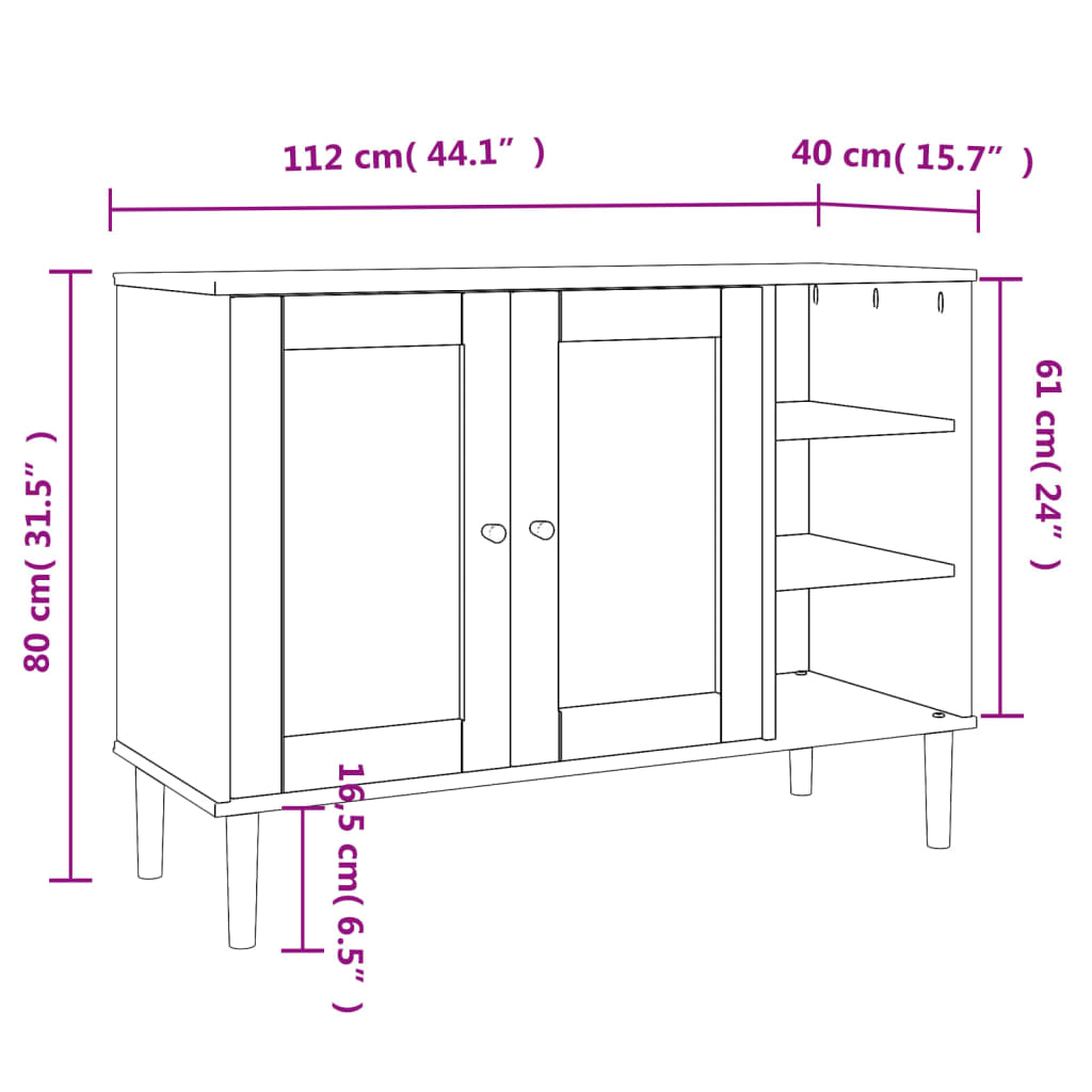 Dressoir SENJA 112x40x80 cm rattan massief grenenhout bruin is nu te koop bij PeponiXL, paradijselijk wonen!