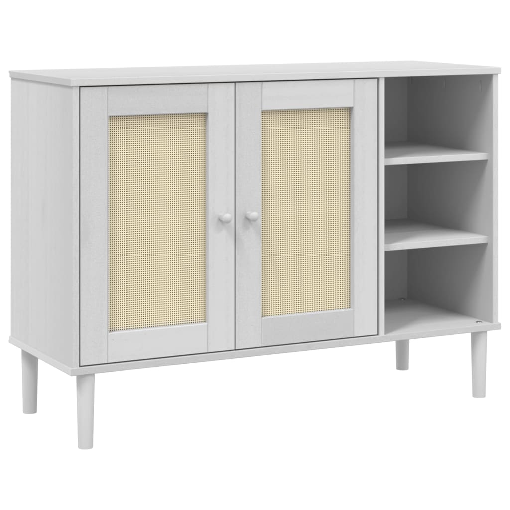 Dressoir SENJA 112x40x80 cm rattan look massief grenenhout wit is nu te koop bij PeponiXL, paradijselijk wonen!