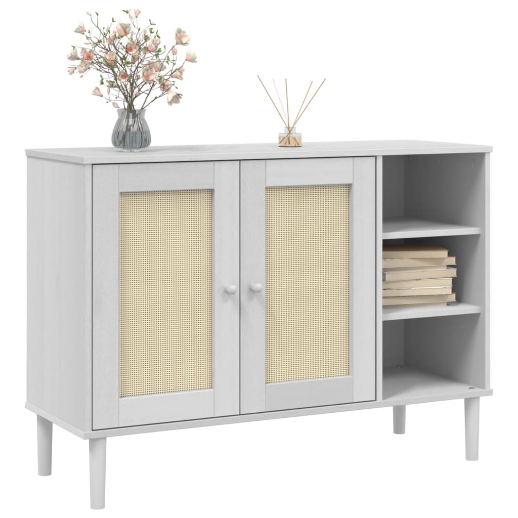 Dressoir SENJA 112x40x80 cm rattan look massief grenenhout wit is nu te koop bij PeponiXL, paradijselijk wonen!