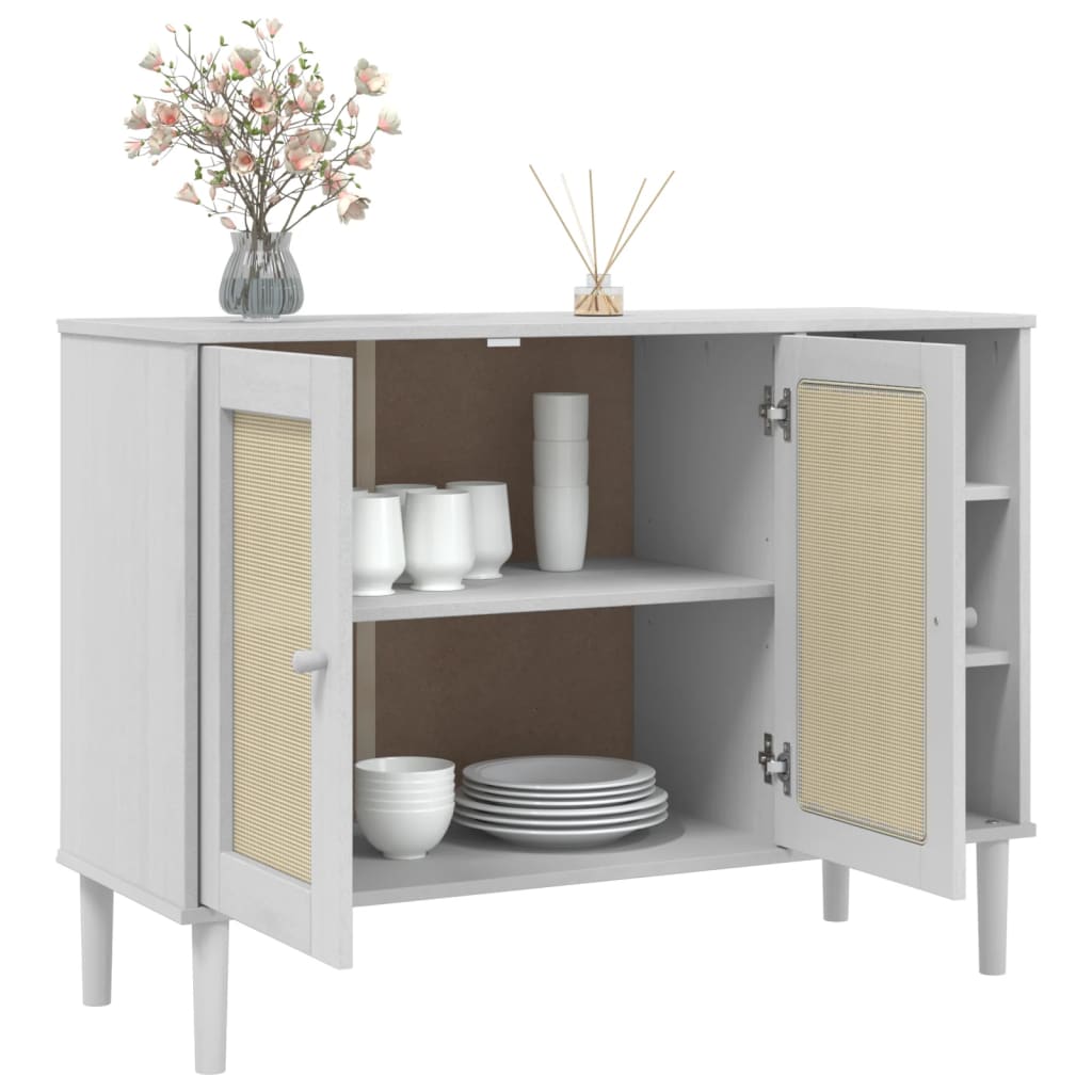 Dressoir SENJA 112x40x80 cm rattan look massief grenenhout wit is nu te koop bij PeponiXL, paradijselijk wonen!