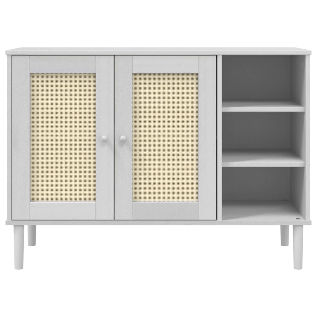 Dressoir SENJA 112x40x80 cm rattan look massief grenenhout wit is nu te koop bij PeponiXL, paradijselijk wonen!
