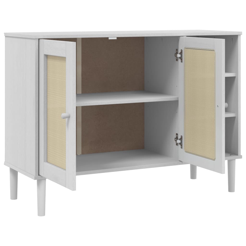 Dressoir SENJA 112x40x80 cm rattan look massief grenenhout wit is nu te koop bij PeponiXL, paradijselijk wonen!