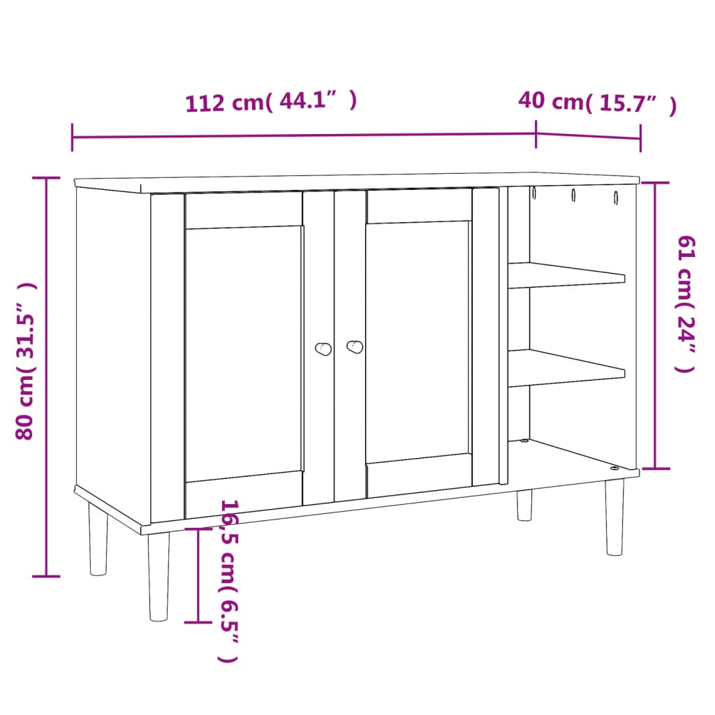 Dressoir SENJA 112x40x80 cm rattan look massief grenenhout wit is nu te koop bij PeponiXL, paradijselijk wonen!