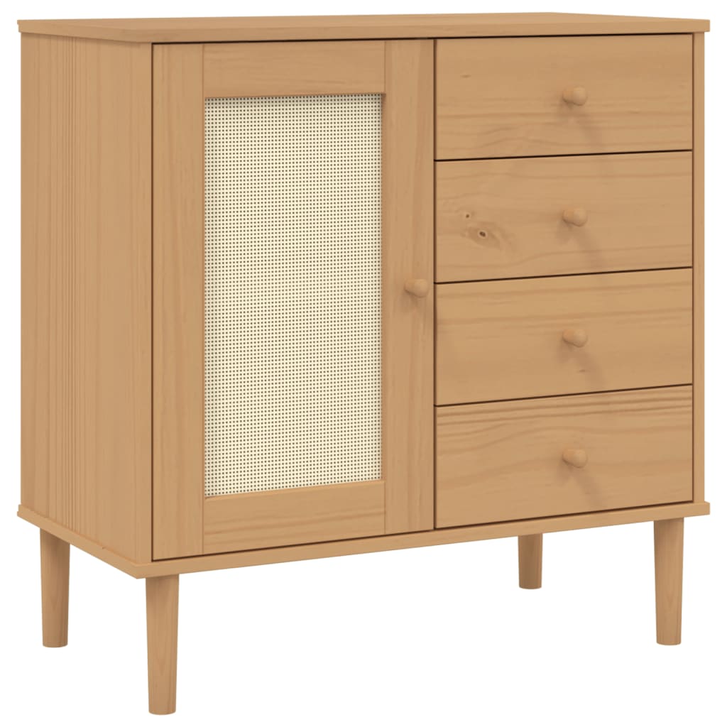 Dressoir SENJA 80x40x80 cm rattan look massief grenenhout bruin is nu te koop bij PeponiXL, paradijselijk wonen!