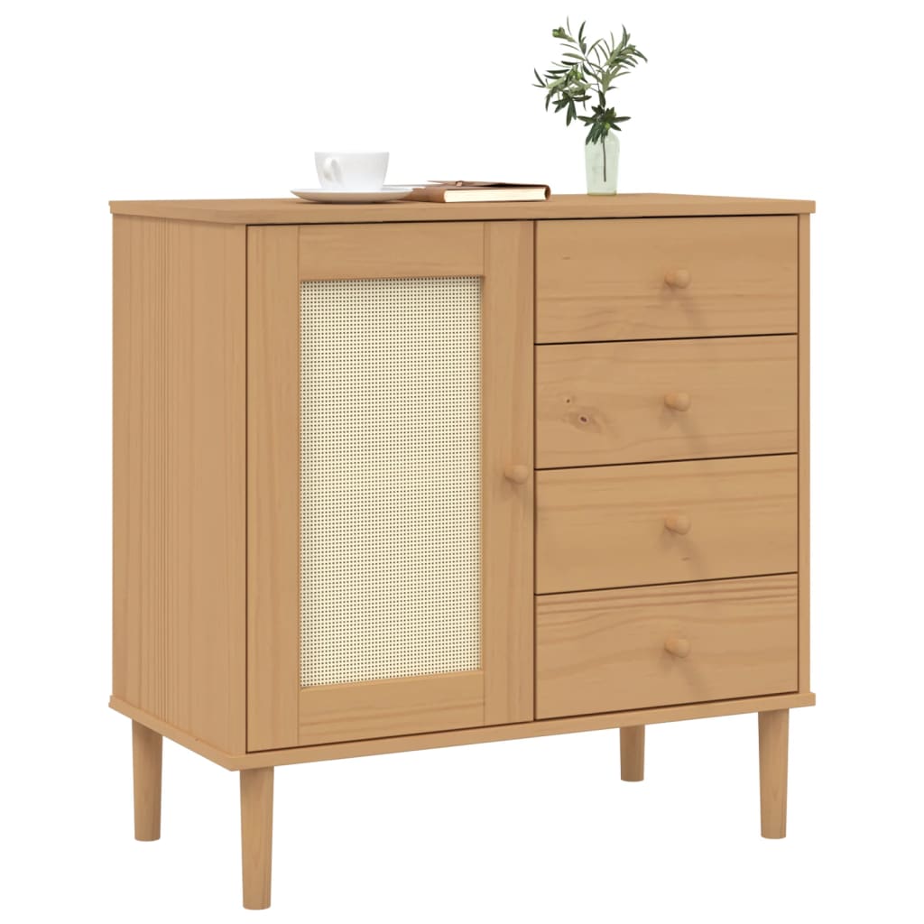 Dressoir SENJA 80x40x80 cm rattan look massief grenenhout bruin is nu te koop bij PeponiXL, paradijselijk wonen!