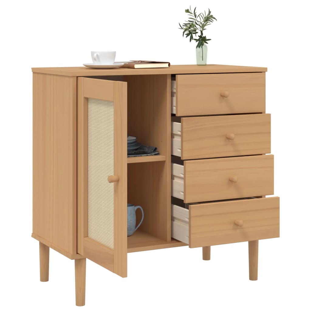 Dressoir SENJA 80x40x80 cm rattan look massief grenenhout bruin is nu te koop bij PeponiXL, paradijselijk wonen!