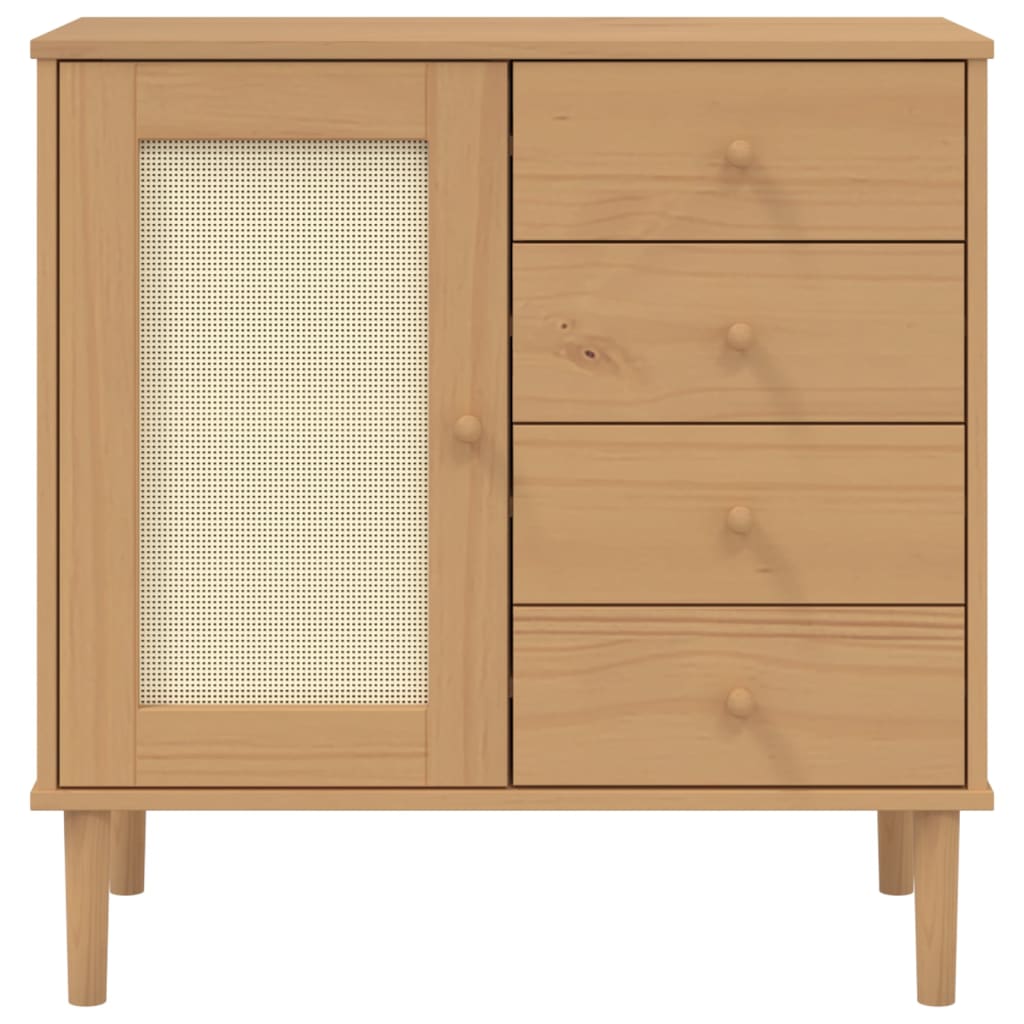 Dressoir SENJA 80x40x80 cm rattan look massief grenenhout bruin is nu te koop bij PeponiXL, paradijselijk wonen!