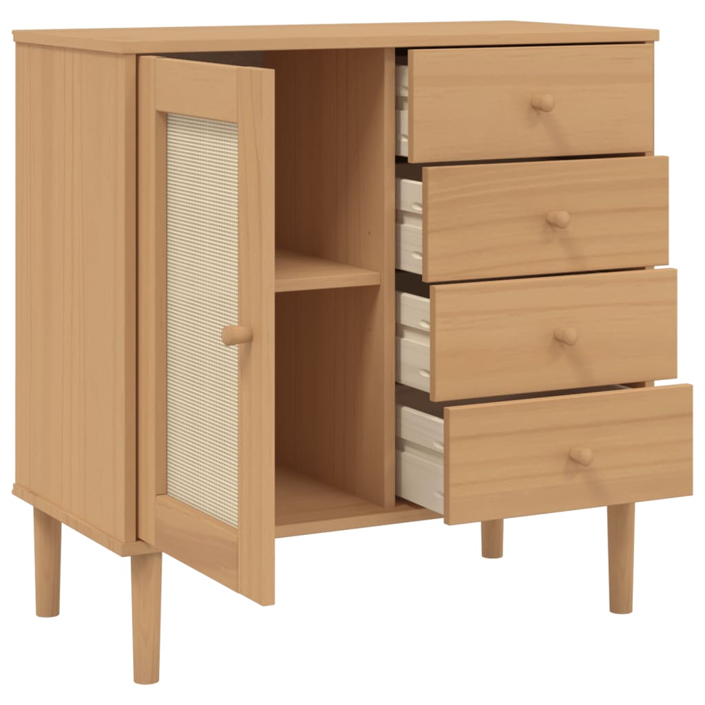 Dressoir SENJA 80x40x80 cm rattan look massief grenenhout bruin is nu te koop bij PeponiXL, paradijselijk wonen!