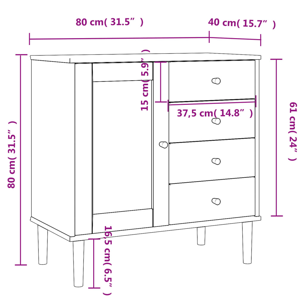 Dressoir SENJA 80x40x80 cm rattan look massief grenenhout bruin is nu te koop bij PeponiXL, paradijselijk wonen!