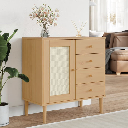Dressoir SENJA 80x40x80 cm rattan look massief grenenhout bruin is nu te koop bij PeponiXL, paradijselijk wonen!