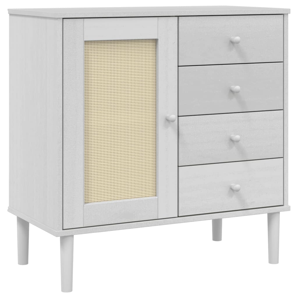 Dressoir SENJA 80x40x80 cm rattan look massief grenenhout wit is nu te koop bij PeponiXL, paradijselijk wonen!