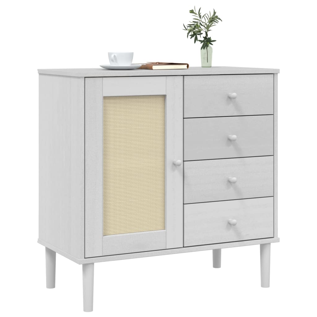 Dressoir SENJA 80x40x80 cm rattan look massief grenenhout wit is nu te koop bij PeponiXL, paradijselijk wonen!