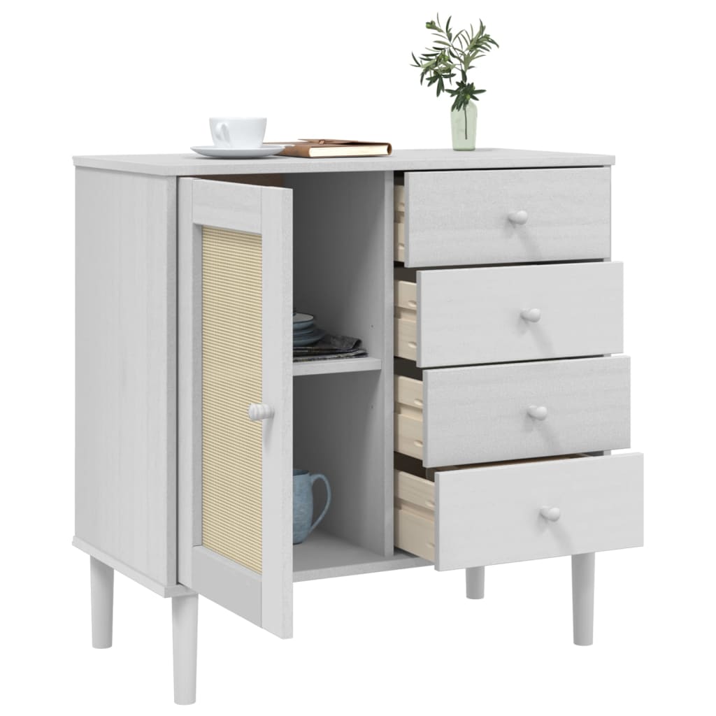 Dressoir SENJA 80x40x80 cm rattan look massief grenenhout wit is nu te koop bij PeponiXL, paradijselijk wonen!