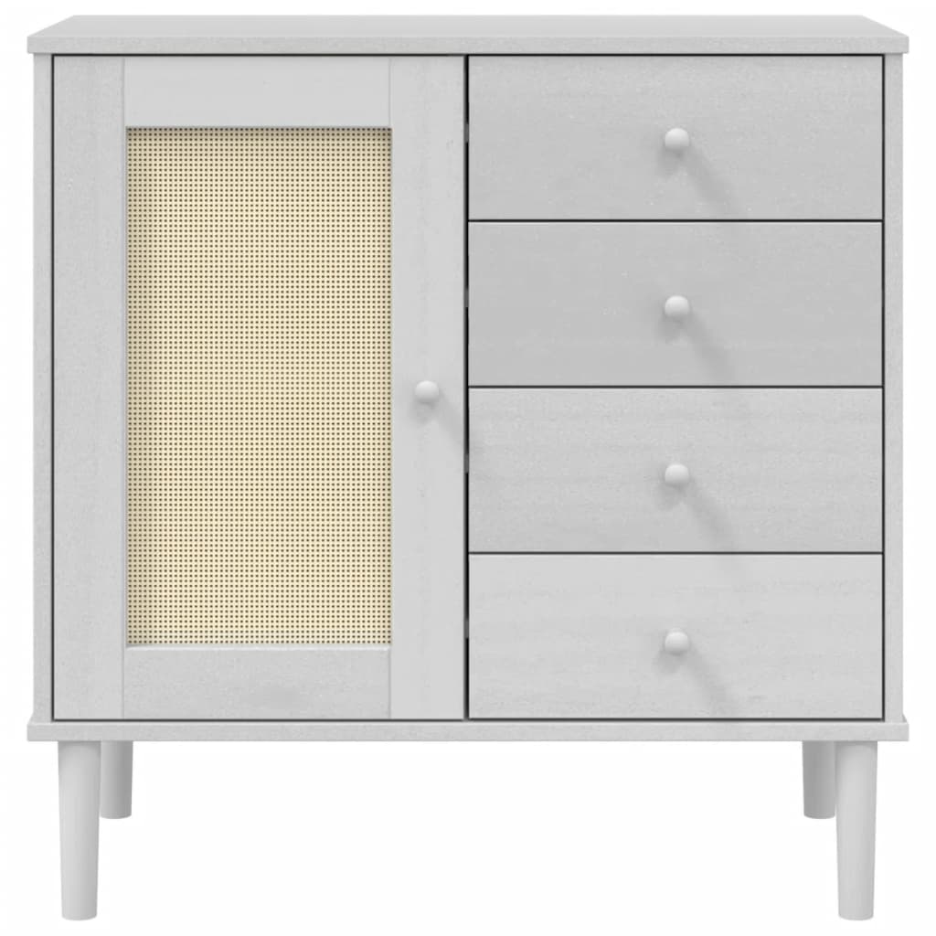 Dressoir SENJA 80x40x80 cm rattan look massief grenenhout wit is nu te koop bij PeponiXL, paradijselijk wonen!