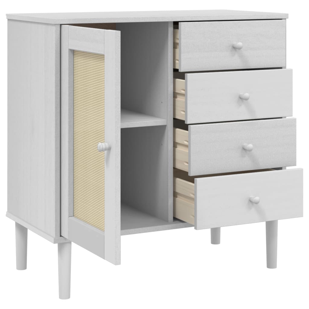 Dressoir SENJA 80x40x80 cm rattan look massief grenenhout wit is nu te koop bij PeponiXL, paradijselijk wonen!