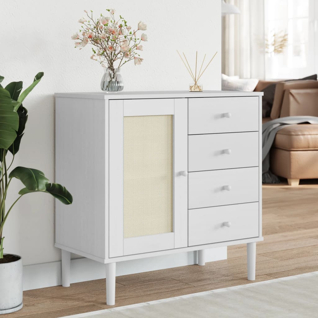 Dressoir SENJA 80x40x80 cm rattan look massief grenenhout wit is nu te koop bij PeponiXL, paradijselijk wonen!