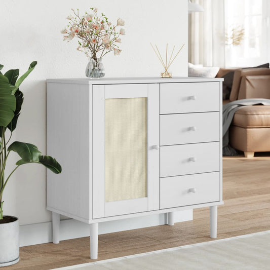 Dressoir SENJA 80x40x80 cm rattan look massief grenenhout wit is nu te koop bij PeponiXL, paradijselijk wonen!